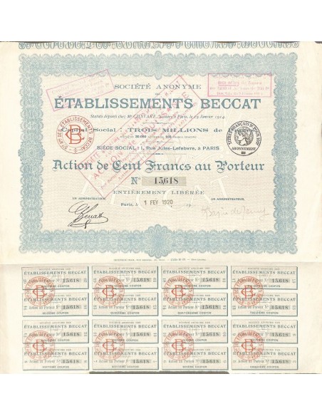 1920 - BECCAT ETABLISSEMENTS