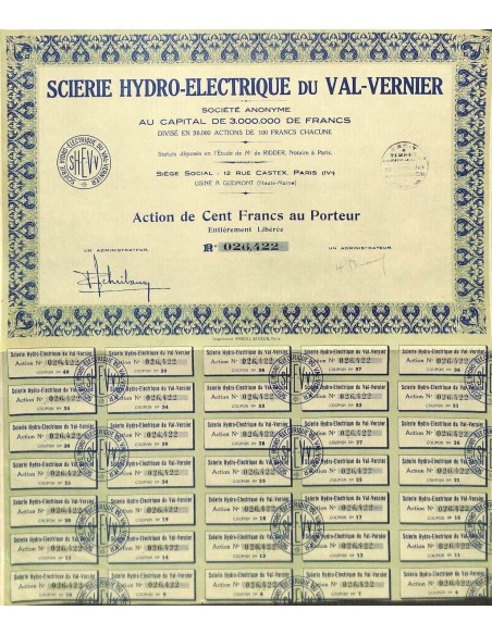 1928 - SCIERIE HYDRO-ELECTRIQUE DU VAL-VERNIER