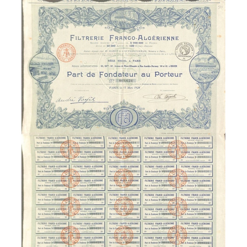 1928 - FILTRERIE FRANCO-ALGERIENNE