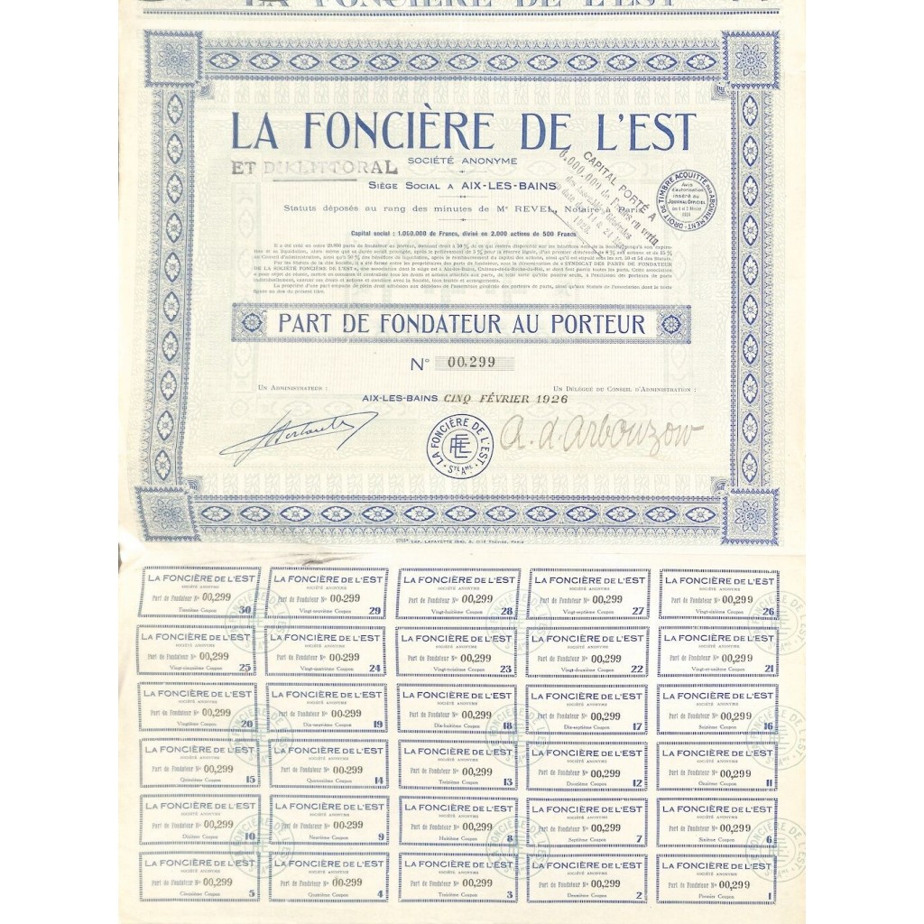 1926 - LA FONCIERE DE L'EST