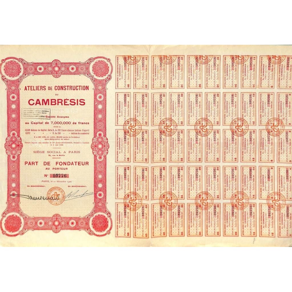 1922 - ATELIERS DE CONSTRUCTION DU CAMBRESIS