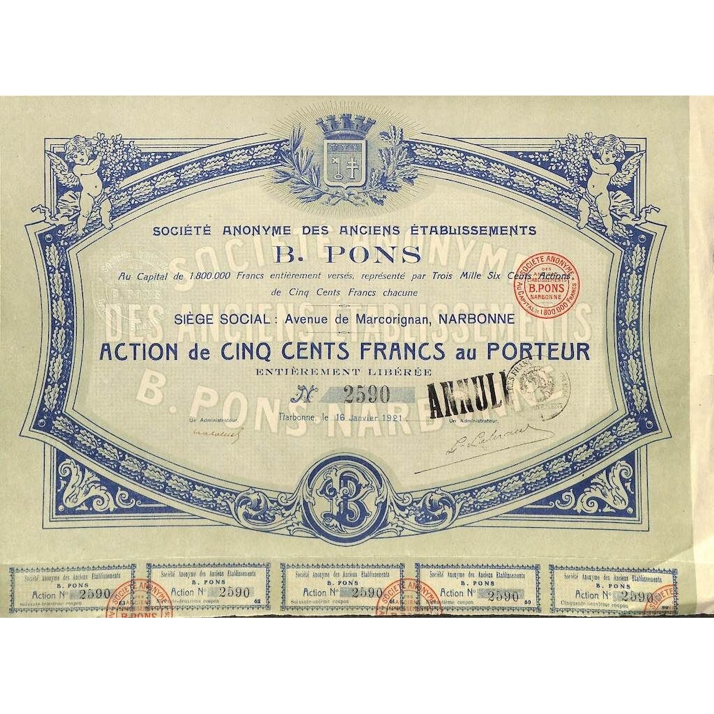 1921 - B. PONS SOC. ANON. DES ANCIENS...