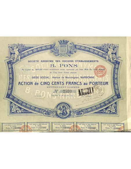 1921 - B. PONS SOC. ANON. DES ANCIENS ETABLISSEMENTS