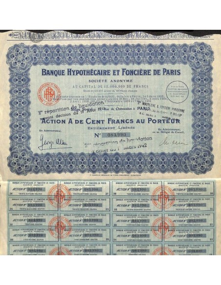 1931 - BANQUE HYPOTHECAIRE ET FONCIERE DE PARIS