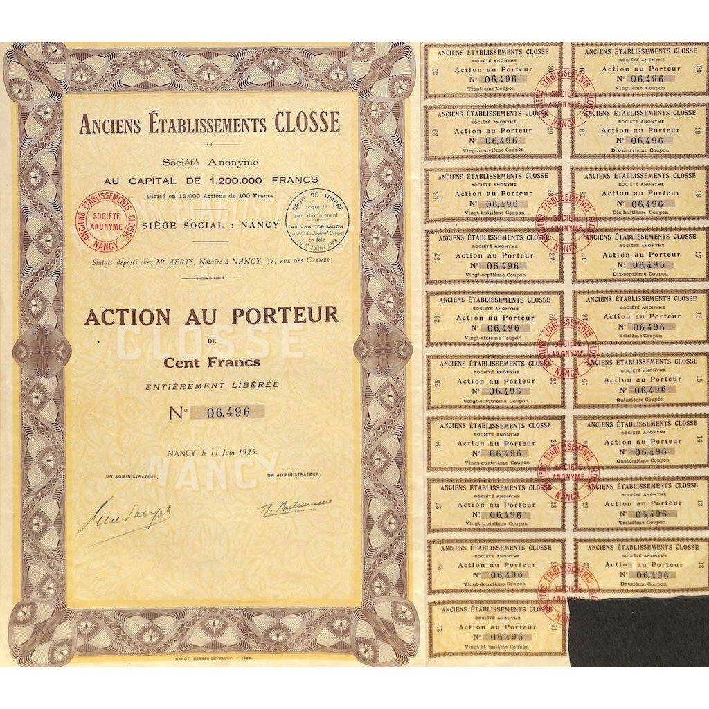 1925 - CLOSSE ANCIENS ETABLISSEMENTS