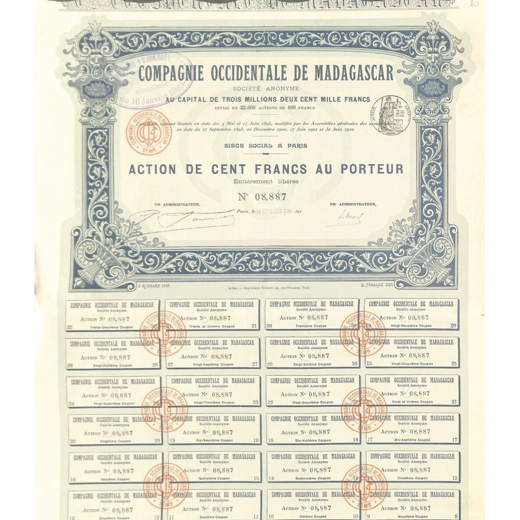 1910 - COMPAGNIE OCCIDENTALE DE MADAGASCAR
