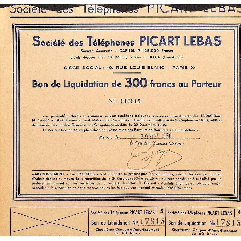 1950 - PICART LEBAS SOC. DES TELEPHONES