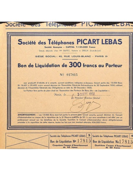 1950 - PICART LEBAS SOC. DES TELEPHONES