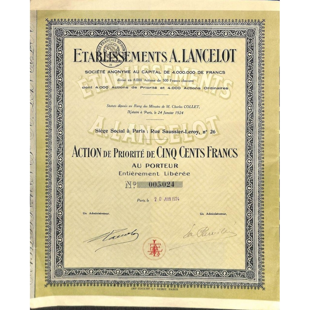 1924 - A. LANCELOT ETABLISSEMENTS
