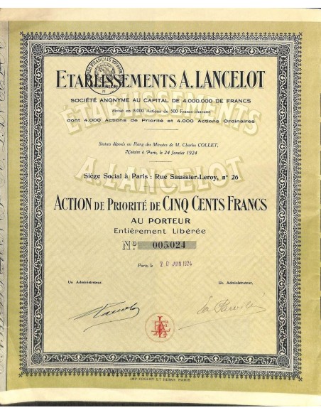 1924 - A. LANCELOT ETABLISSEMENTS