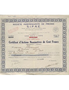 1938 - S.I.P.R.E. SOC. INDEPENDANTE DE PRESSE