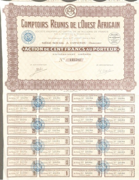 1929 - COMPTOIRS REUNIS DE L'OUEST AFRICAIN