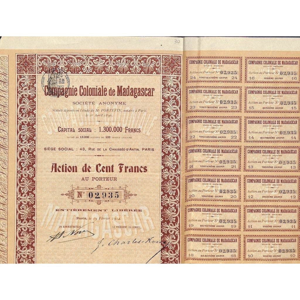 1914 - COMPAGNIE COLONIALE DE MADAGASCAR