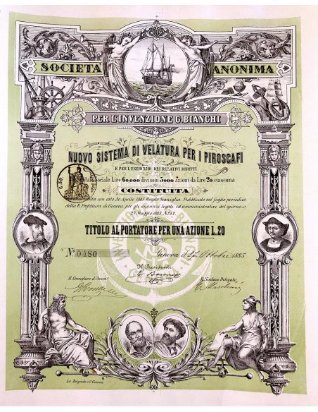 1885 - SOC. ANONIMA PER L'INVENZIONE G. BIANCHI NUOVO SISTEMA DI VELATURA PER I PIROSCAFI - GENOVA