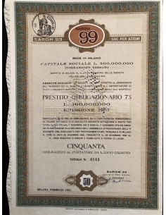 1957 SAROM 99 SPA - 100 OBBLIGAZ. 7% MILANO
