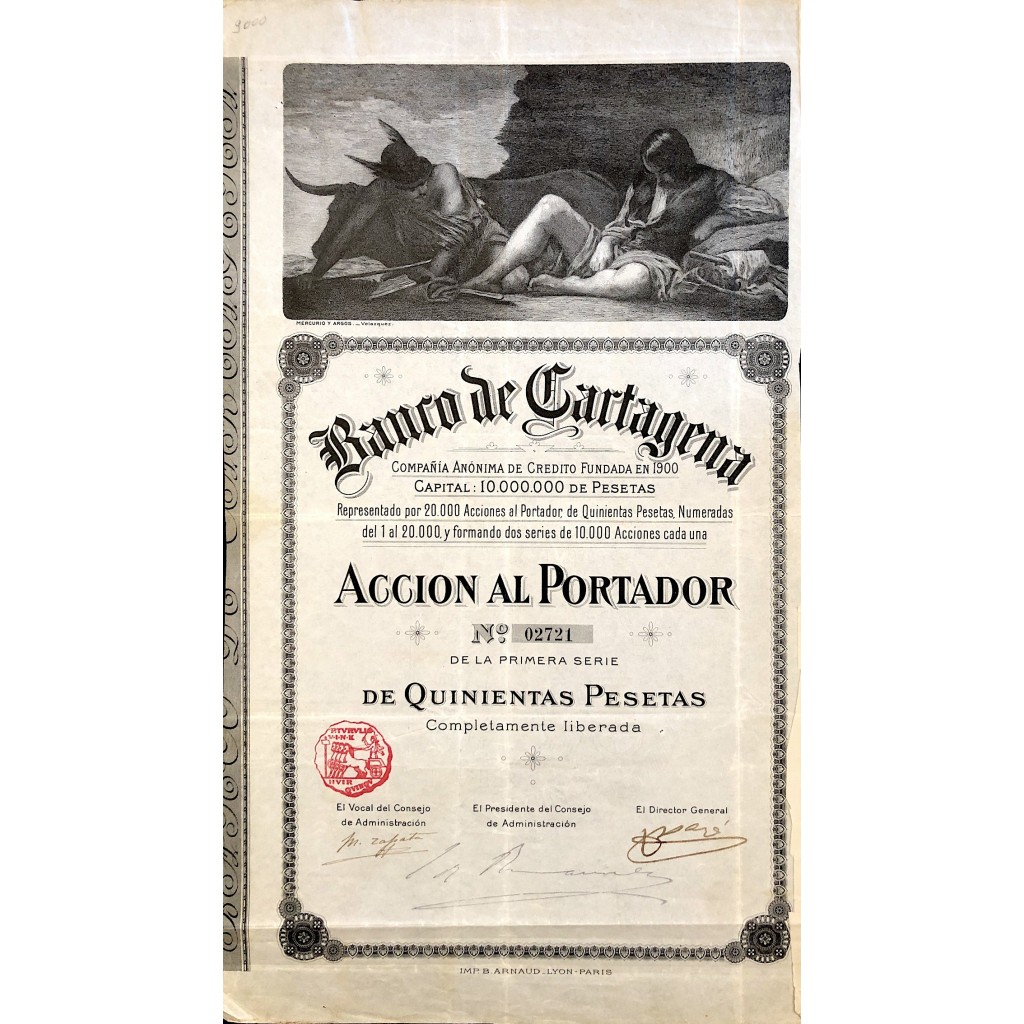 1900 BANCO DE CARTAGENA - 1 AZIONE DE LA...
