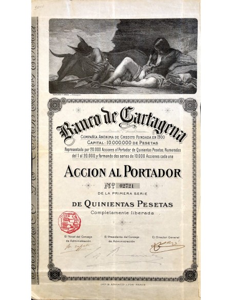 1900 BANCO DE CARTAGENA - 1 AZIONE DE LA PRIMERA SERIE