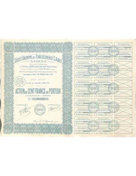 1935 - S.A.D.E.G.A. - SOC. ANON. DES ETABLISSEMENTS G. ALNET