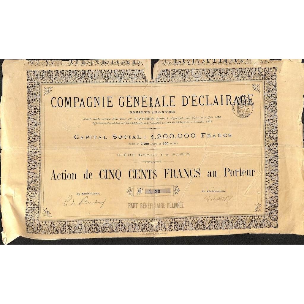 1878 - COMPAGNIE GENERALE D'ECLAIRAGE