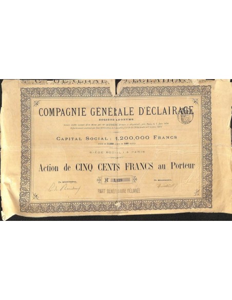 1878 - COMPAGNIE GENERALE D'ECLAIRAGE