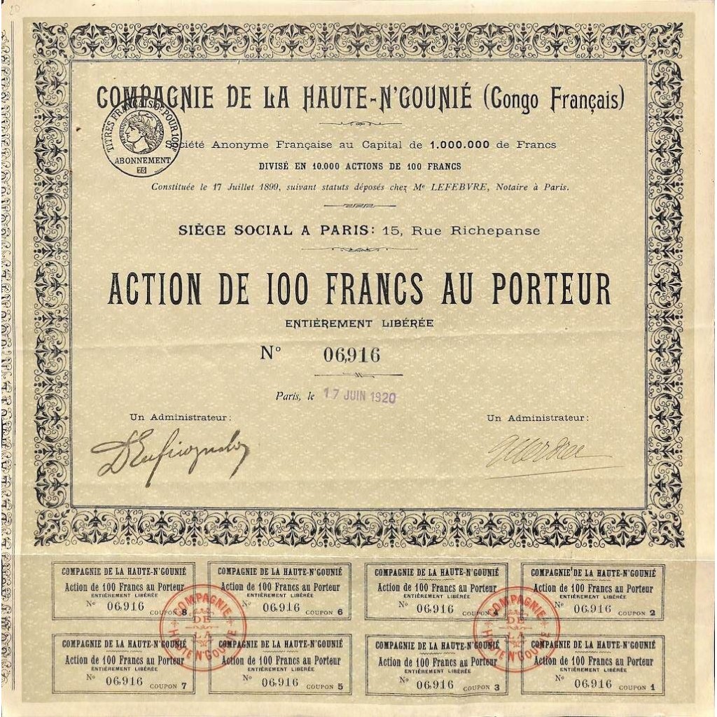 1920 - HAUTE-N'GOUNIÉ COMPAGNIE DE LA