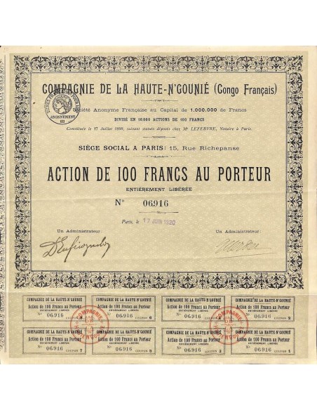 1920 - HAUTE-N'GOUNIÉ COMPAGNIE DE LA