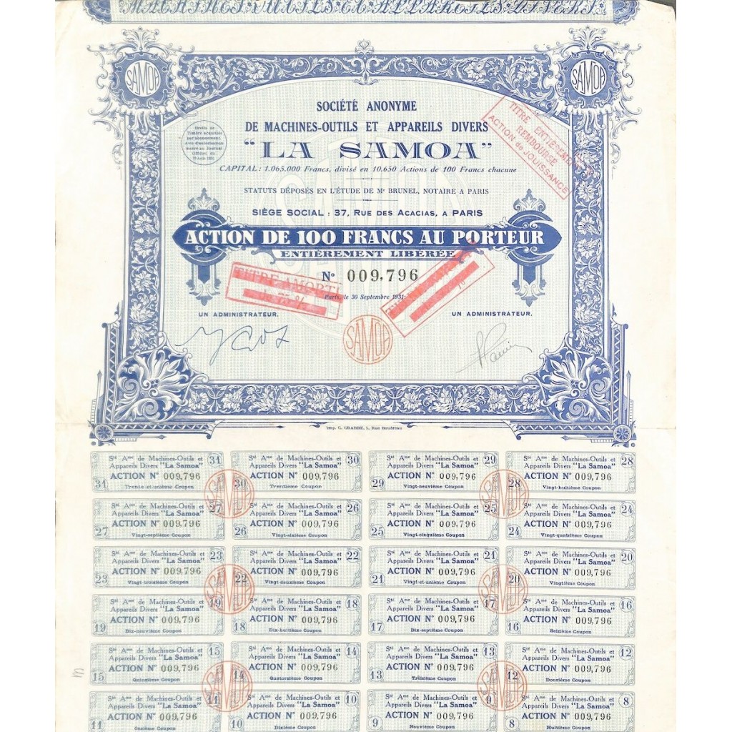 1931 - LA SAMOA - SOC. ANON. DE MACHINES-OUTILS ET APPAREILS DIVERS