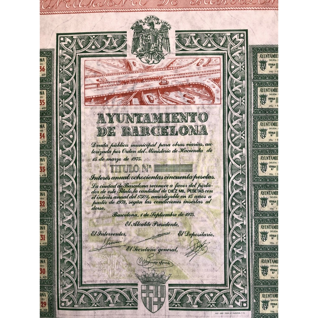 1975 - AYUNTAMIENTO DE BARCELONA - 1 OBBLIGAZIONE