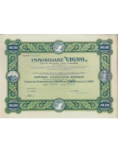 IMMOBILIARE CIGNO - SOC. PER AZIONI - 100 AZIONI MILANO 1947