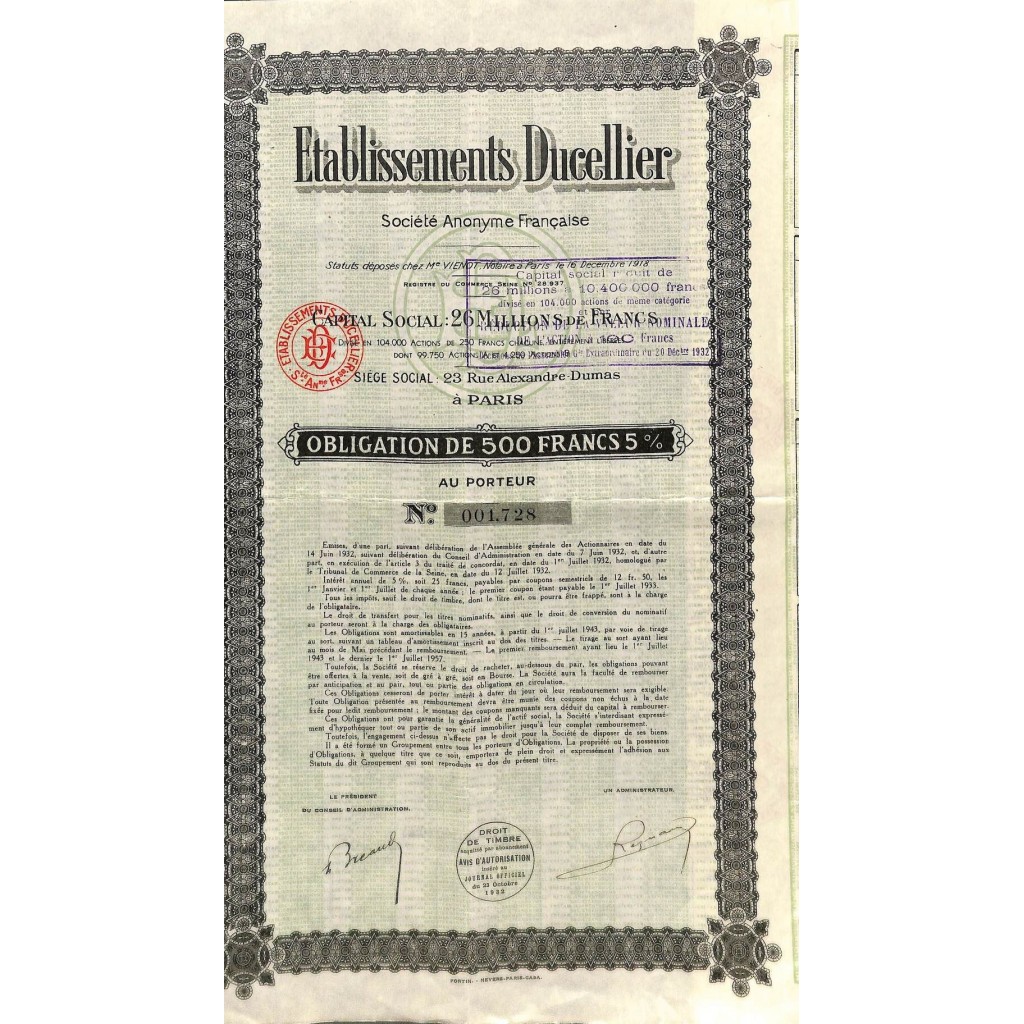 1932 - DUCELLIER ETABLISSEMENTS