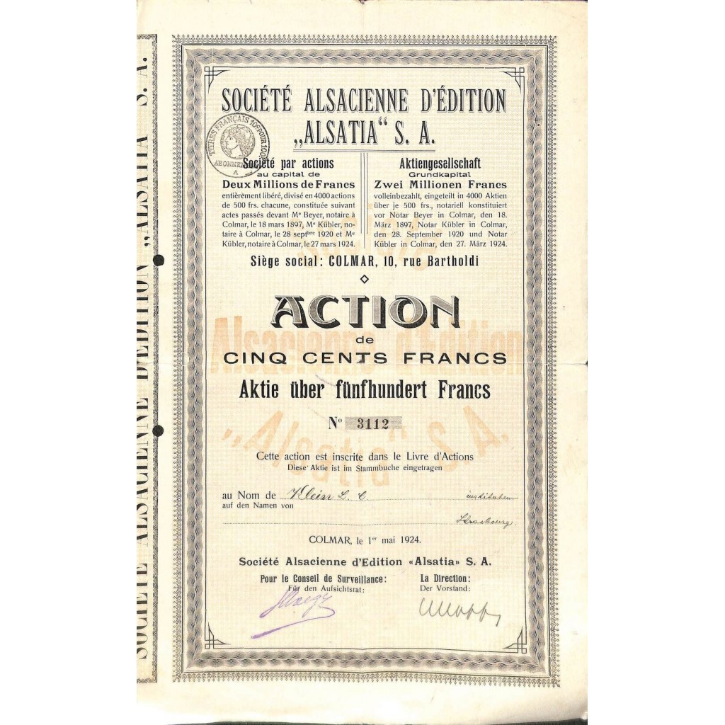 1924 - ALSATIA - SOC. ALSACIENNE D'EDITION