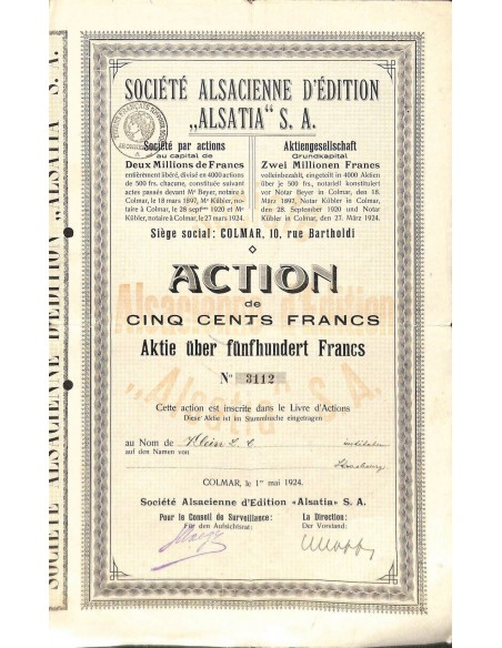1924 - ALSATIA - SOC. ALSACIENNE D'EDITION