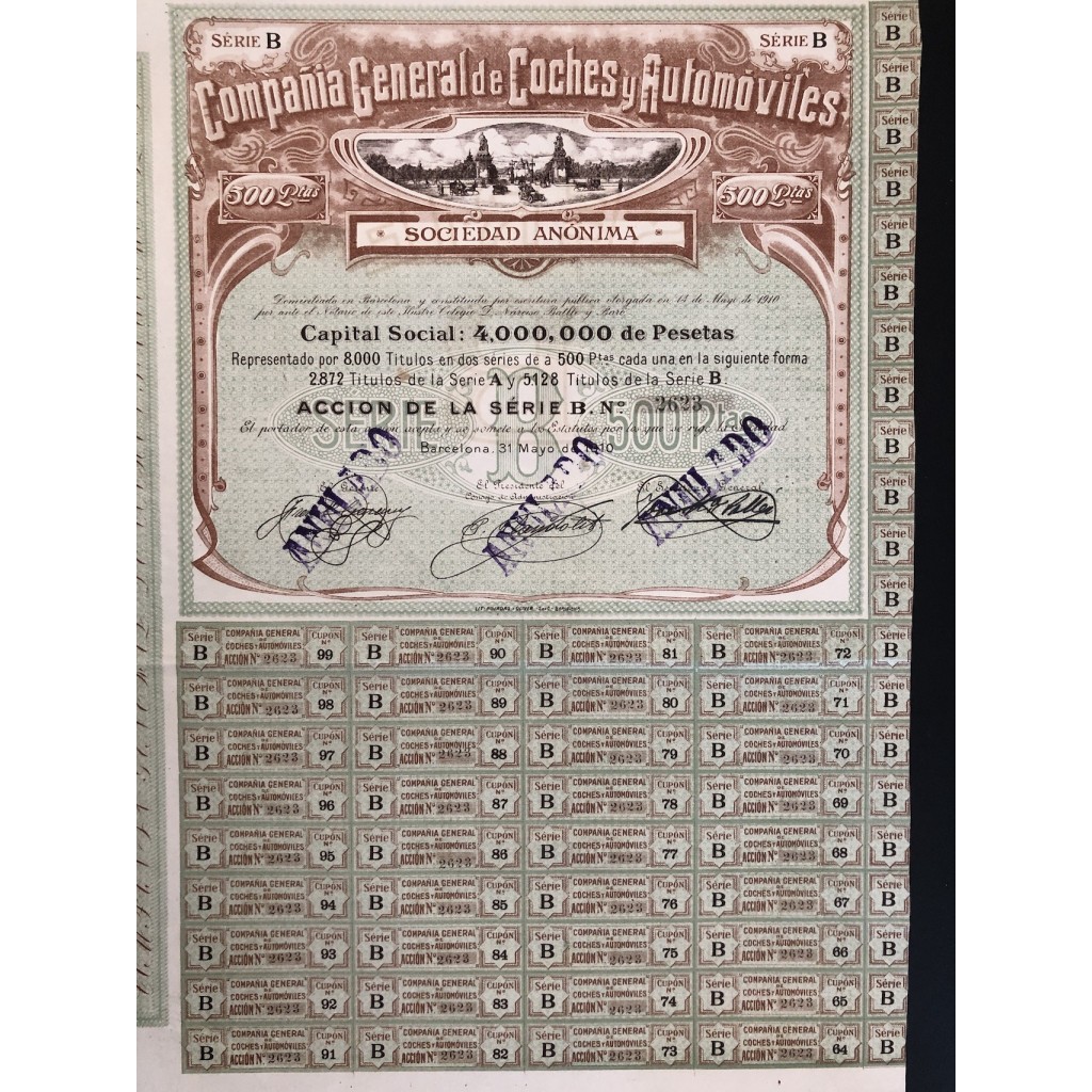 1910 - COMPANIA GENERAL DE COCHES Y AUTOMOVILES...