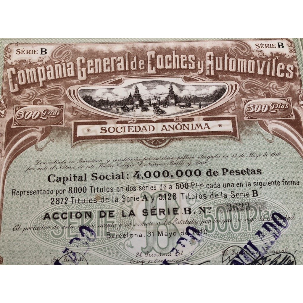 1910 - COMPANIA GENERAL DE COCHES Y AUTOMOVILES...