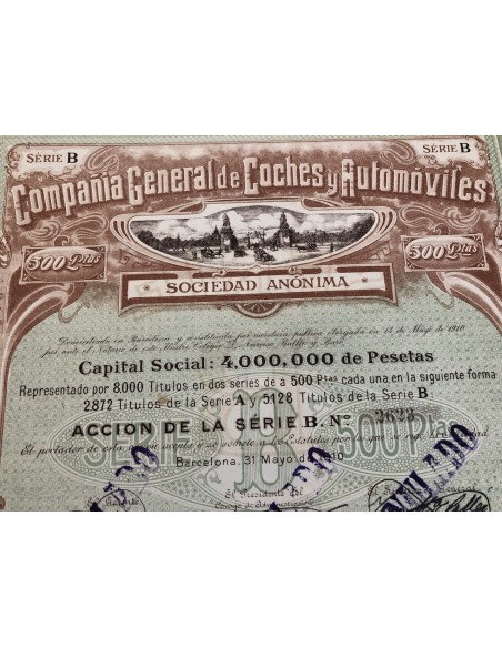 1910 - COMPANIA GENERAL DE COCHES Y AUTOMOVILES - 1 AZIONE