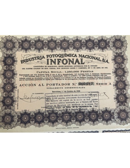 1928 - INDUSTRIA FOTOQUIMICA NACIONAL S.A. - AZIONE TOTALMENTE DESEMBOLATO
