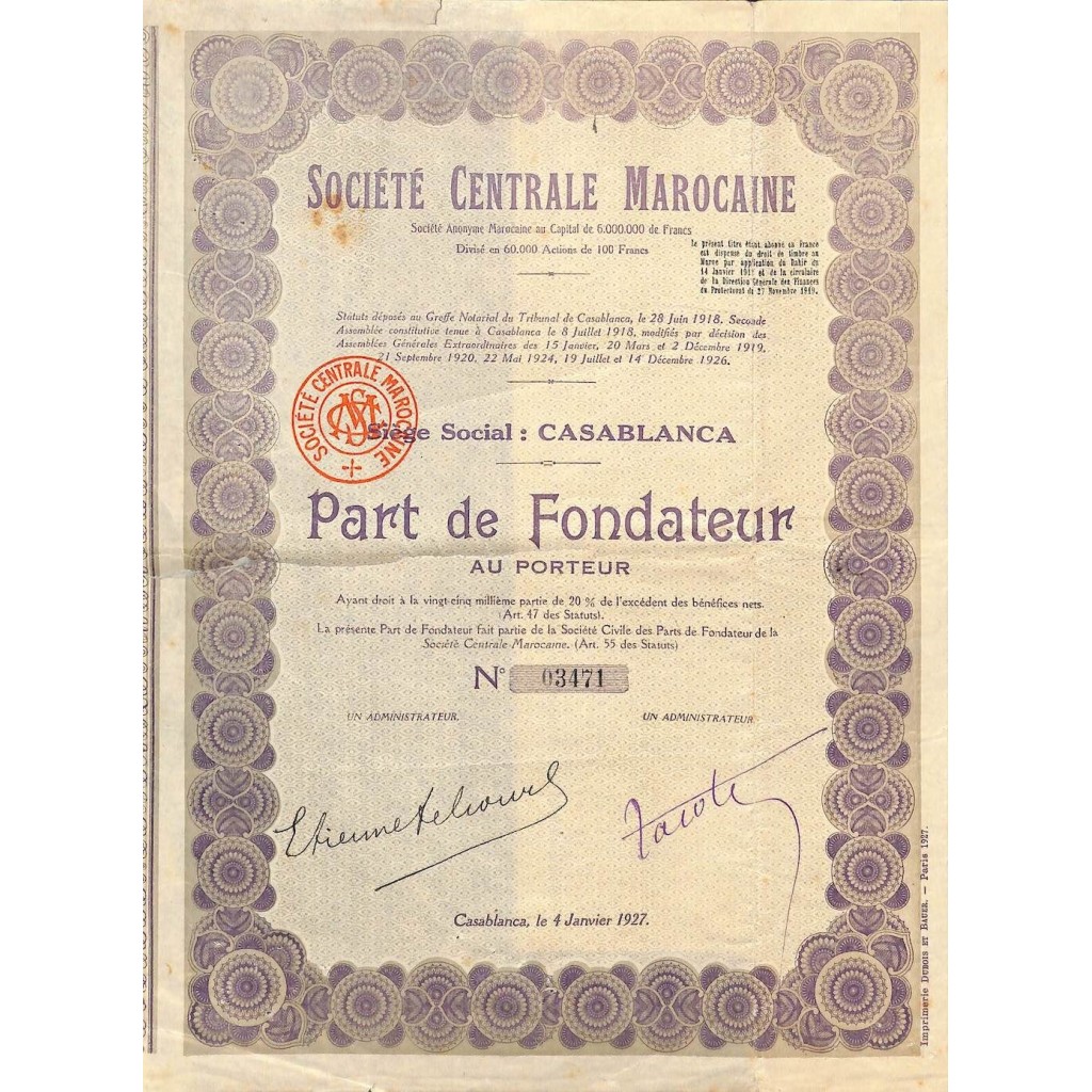 1927 - CENTRALE MAROCAINE SOC.