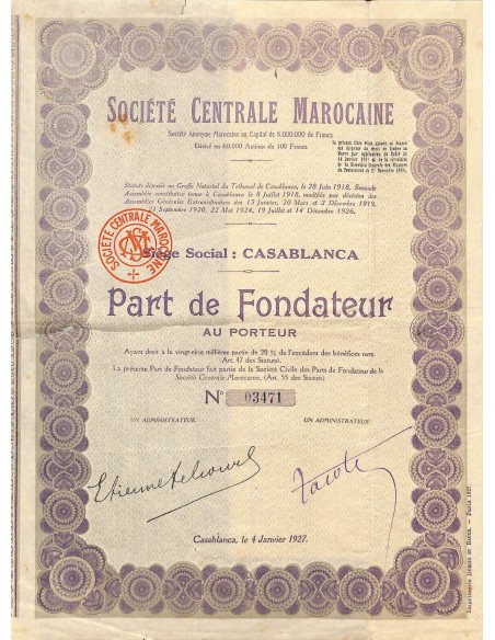1927 - CENTRALE MAROCAINE SOC.