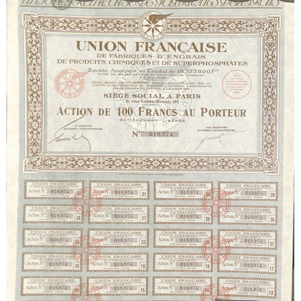1935 - UNION FRANCAISE DE FABRIQUES D'ENGRAIS...