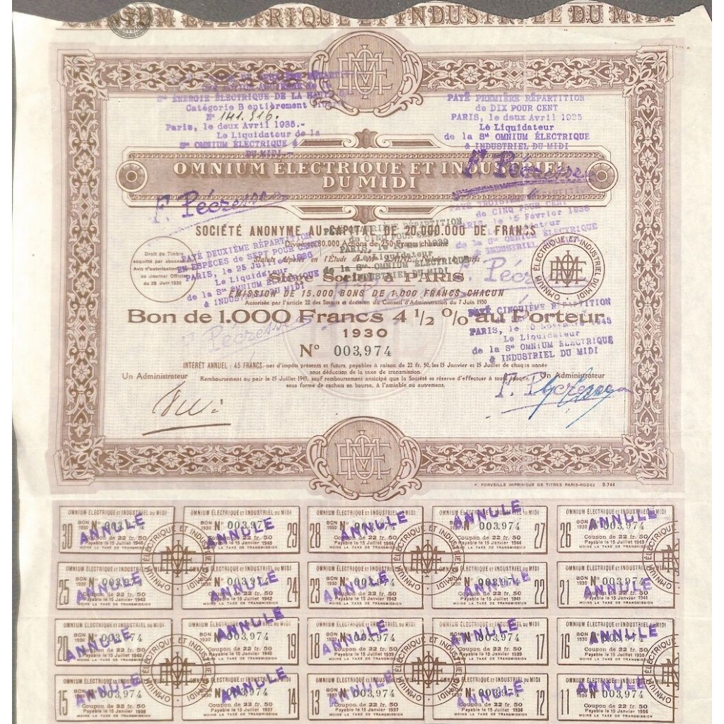 1930 - OMNIUM ELECTRIQUE ET INDUSTRIEL DU MIDI