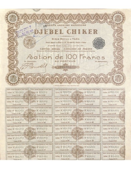1927 - DJEBEL CHIKER SOC. ANON. MAROCAINE DU