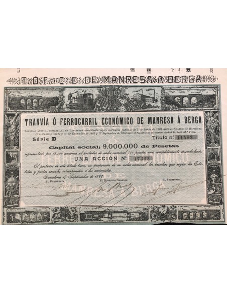 1898 - TRANVIA O FERROCARRIL E. DE MANRESA A BERGA 1 AZIONE  - BARCELONA