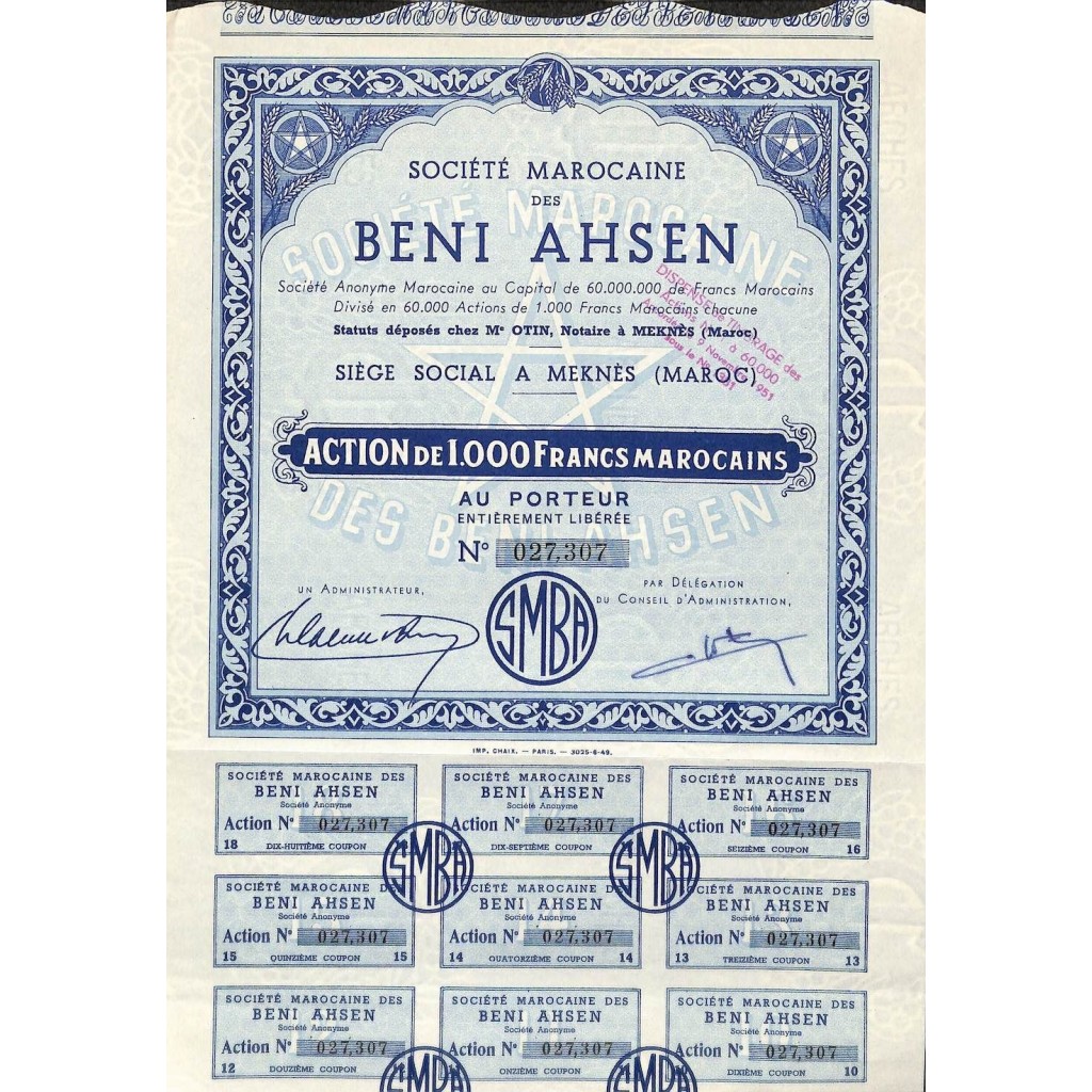 1920 - BENI AHSEN SOC. MAROCAINE DES