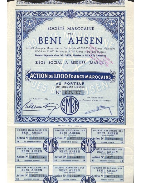 1920 - BENI AHSEN SOC. MAROCAINE DES