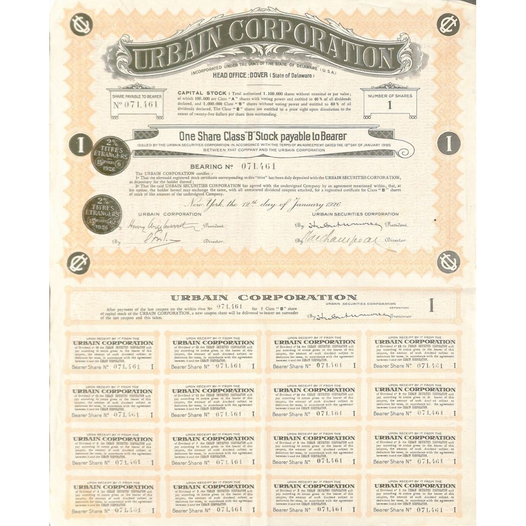 1926 - URBAIN CORPORATION