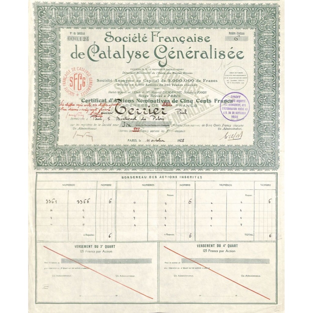 1928 - CATALYSE GENERALISÉE SOC. FRANCAISE DE