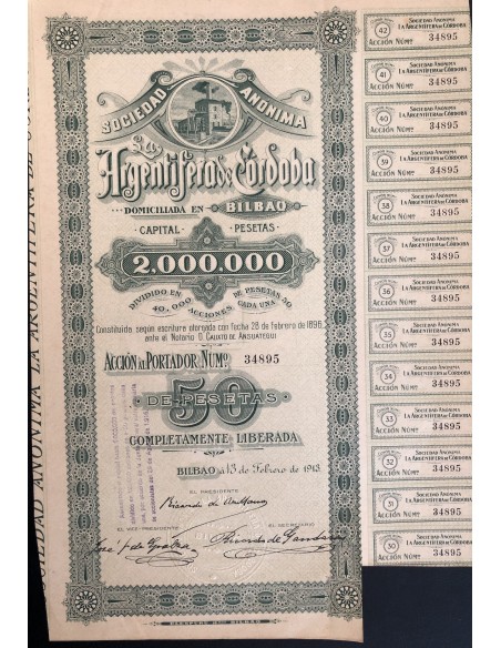 1913 - SOC. ANON. LA ARGENTIFERA DE CORDOBA - 1 AZIONE - BILBAO