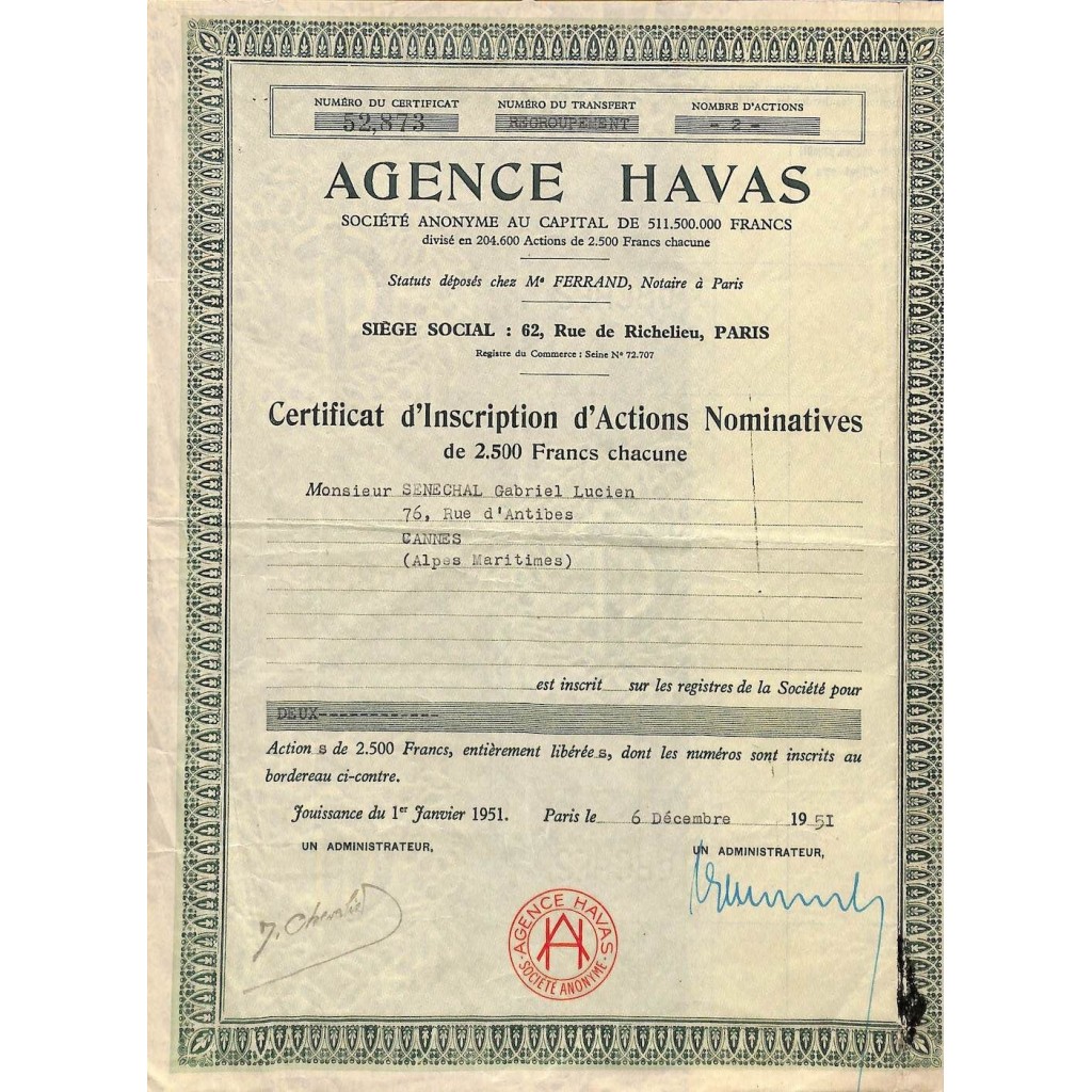 1951 - AGENCE HAVAS