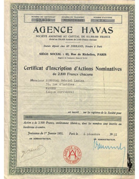 1951 - AGENCE HAVAS