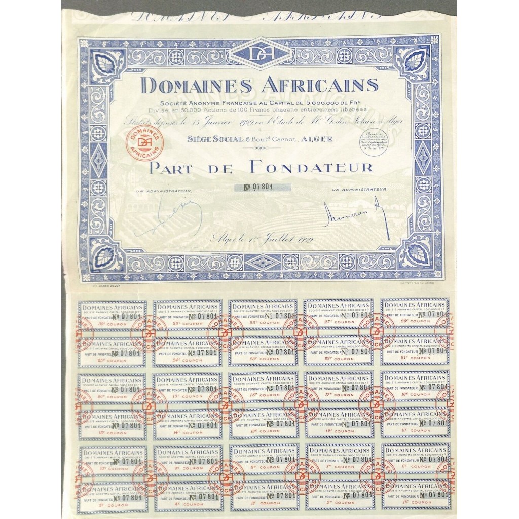 1929 - DOMAINES AFRICAINS